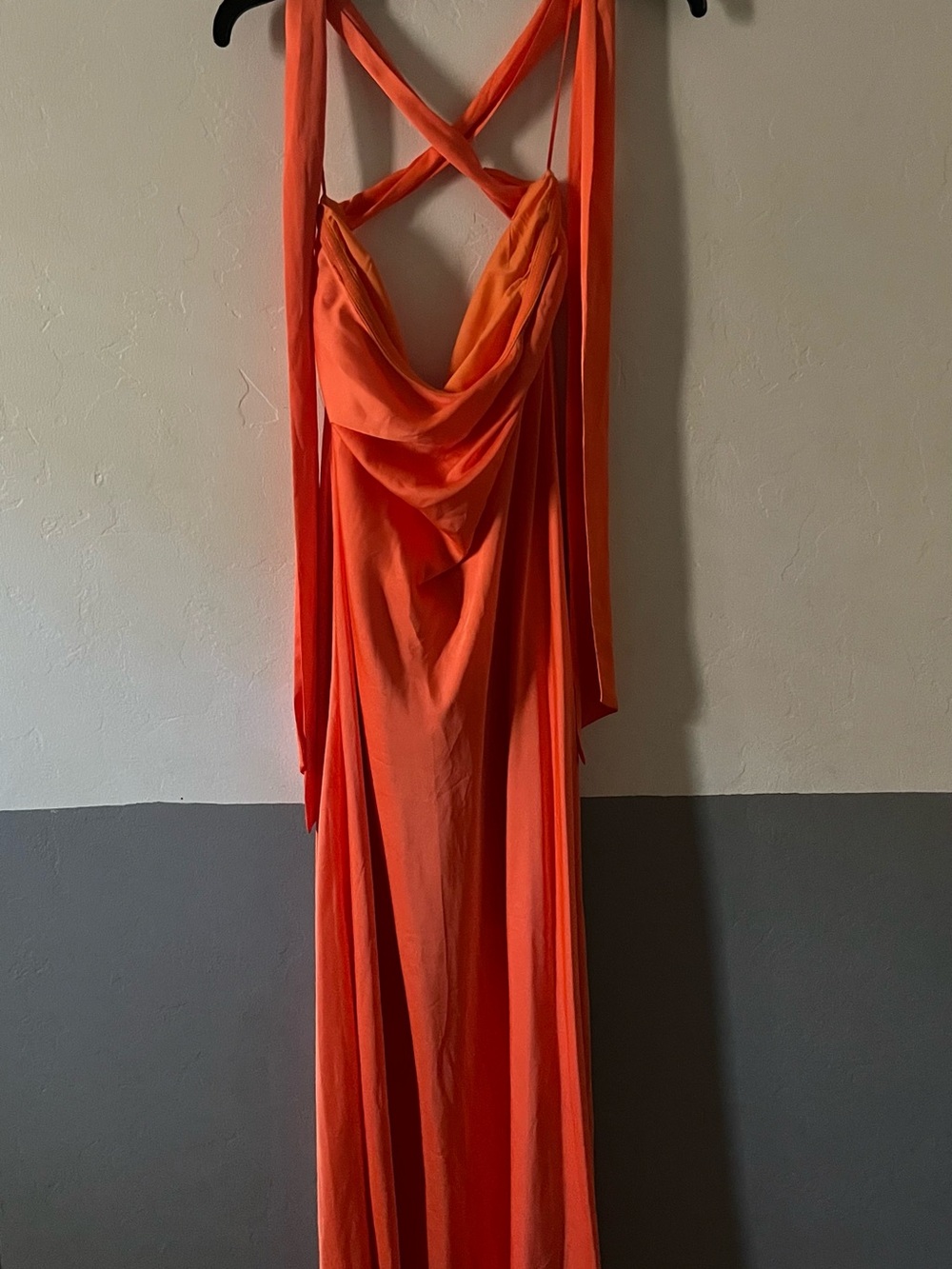 Gianni Bini Orange Backless Draped Cowl Maxi Dress